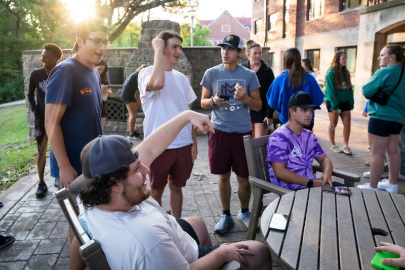 Students hanging out on the patio